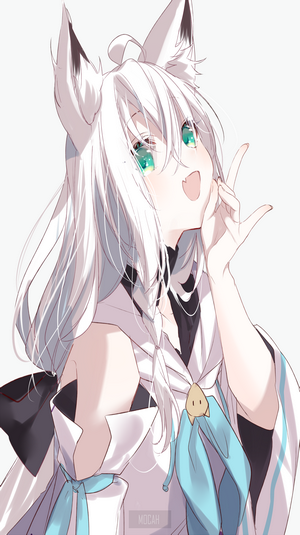 Shirakami Fubuki from Hololive with Light Hair and Green Eyes