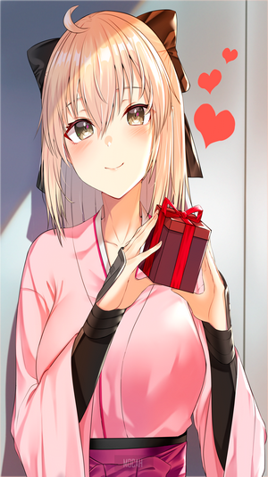Okita Souji from Fate Series holding a gift