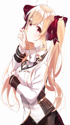 Anime girl with blonde pigtails and red eyes