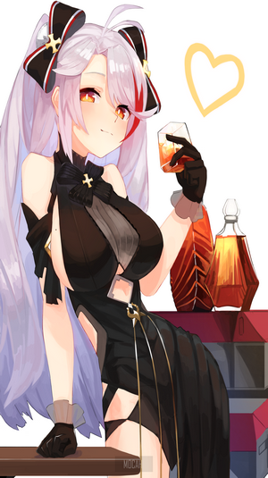 Prinz Eugen from Azur Lane holding a drink