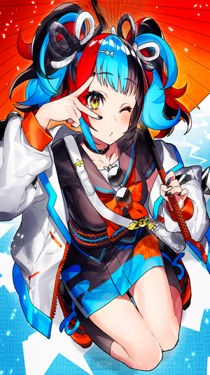 Anime girl with colorful hair holding an umbrella
