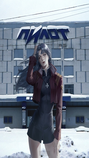 Misato Katsuragi from Neon Genesis Evangelion in snow
