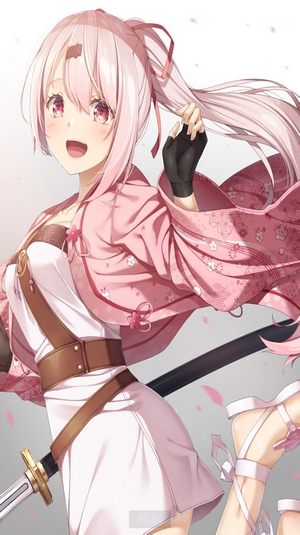 Anime girl with pink hair and katana