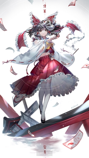 Hakurei Reimu Spellcasting with Fox Mask