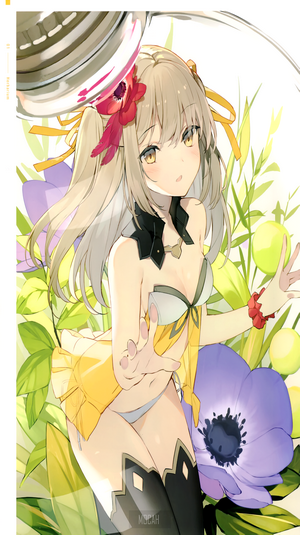 Anime girl in swimsuit with flowers