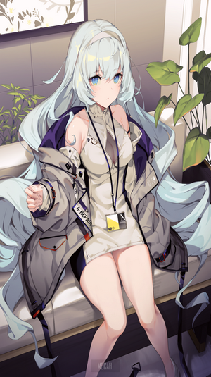 Anime girl with long white hair and blue eyes