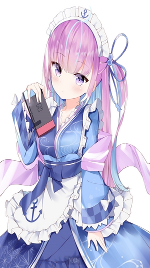 Minato Aqua from Hololive holding a Nintendo Switch