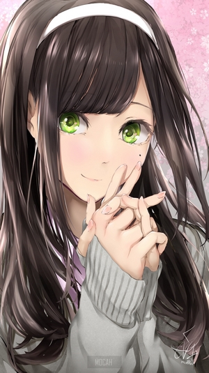 Anime girl with green eyes and brown hair
