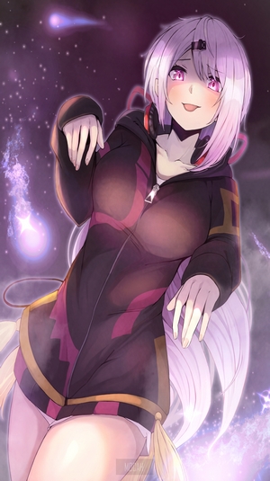 Anime girl with purple hair and headphones