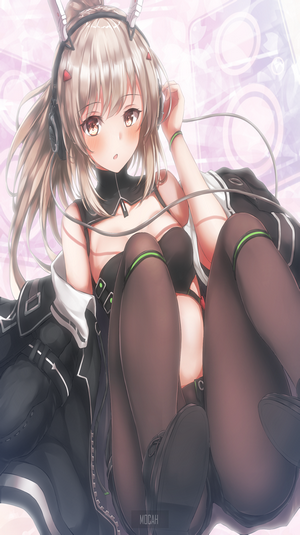 Anime girl with headphones listening to music