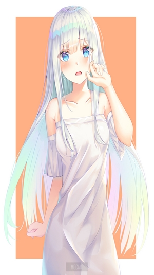 Anime girl with long white hair and blue eyes