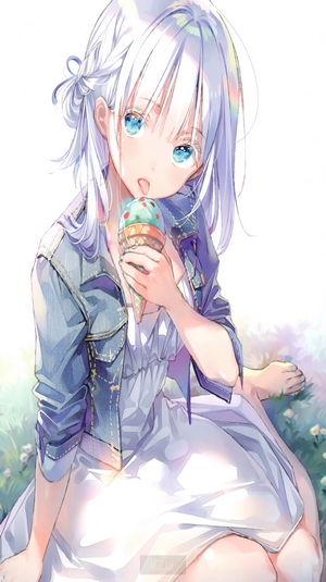 Anime girl eating ice cream