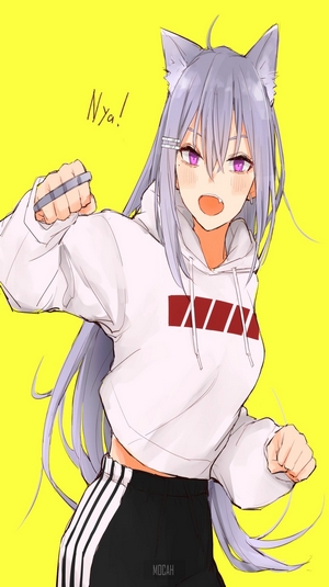 Anime girl with cat ears and purple eyes