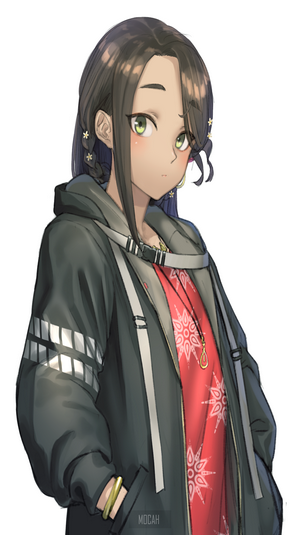 Anime girl with dark hair and green eyes