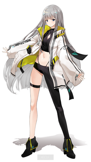 Anime girl with grey hair and white jacket