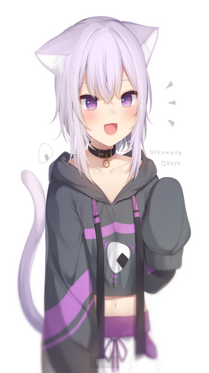 Nekomata Okayu Smiling with Cat Ears