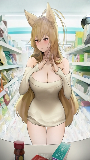 Anime Girl with Fox Ears in Store