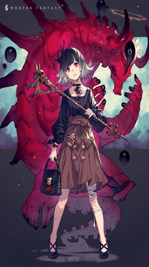 Anime girl with staff and red dragon