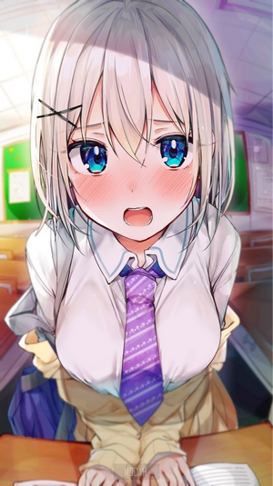 Anime girl in school uniform with purple tie