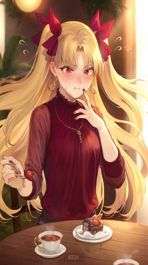 Ereshkigal from Fate/Grand Order eating cake