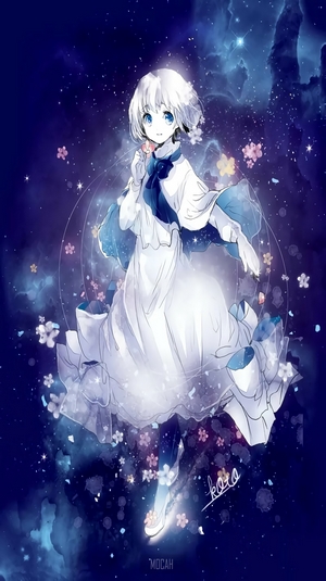 Ethereal Anime Girl with White Hair and Blue Eyes