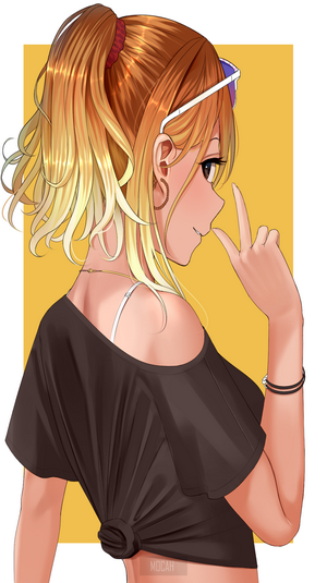 Anime girl with ombre hair and sunglasses