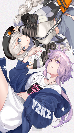 Two anime girls with stylish outfits