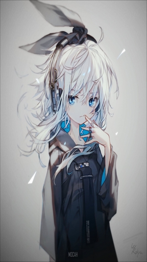 Anime girl with white hair and headphones