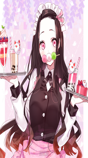 Kamado Nezuko from Kimetsu no Yaiba serving desserts