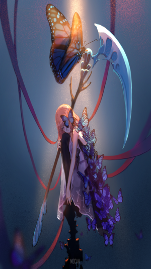 Anime girl with butterflies and scythe