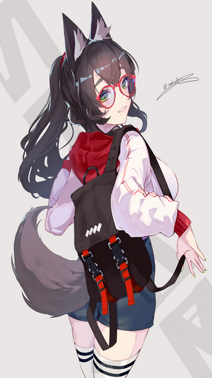 Anime girl with wolf ears and backpack