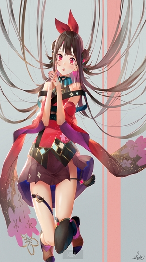 Anime girl with red bow and kimono