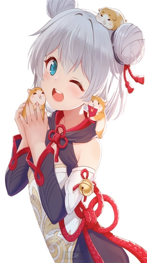 Anime girl with hamsters