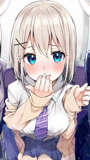 Anime girl with blue eyes and short blonde hair