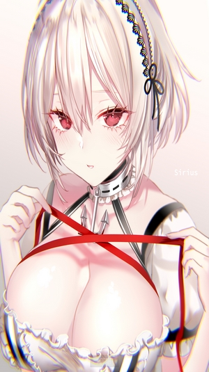 Sirius from Azur Lane adjusting her outfit