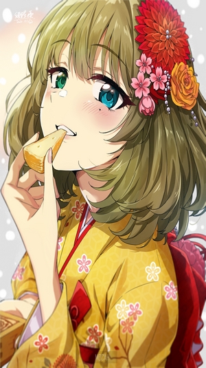 Anime girl with heterochromia eating cheese