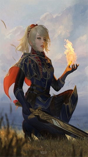 Anime girl with fire and sword