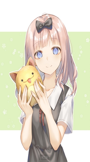 Chika Fujiwara from Kaguya-Sama: Love is War holding a plush toy