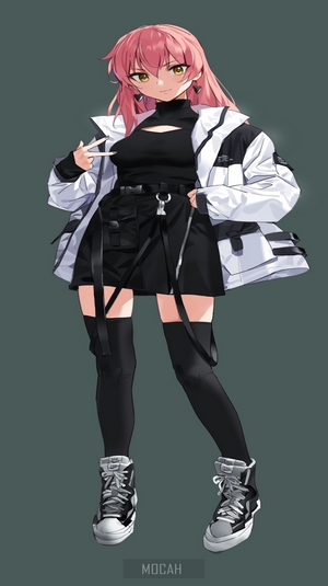 Anime girl with pink hair and black outfit