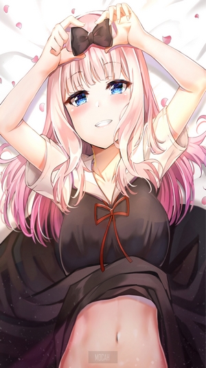 Chika Fujiwara Smiling with Pink Hair from Kaguya-Sama