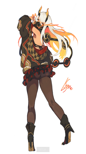 Anime girl with white hair and horns wearing a mask