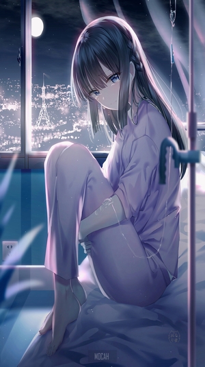 Contemplative Anime Girl Under Moonlight