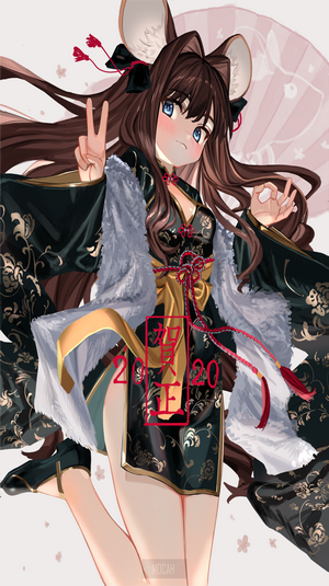 Anime girl with mouse ears in a kimono