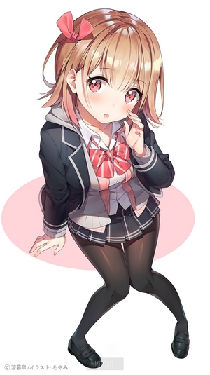 Anime girl with pink bow and school uniform