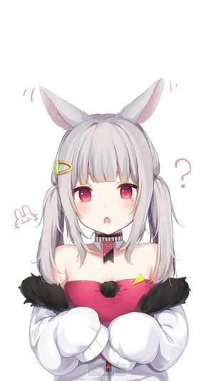 Anime girl with bunny ears and pink eyes