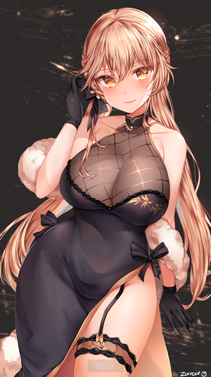 Anime girl in black dress with blonde hair