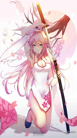 Yae Sakura from Honkai Impact 3rd with sword and cherry blossoms
