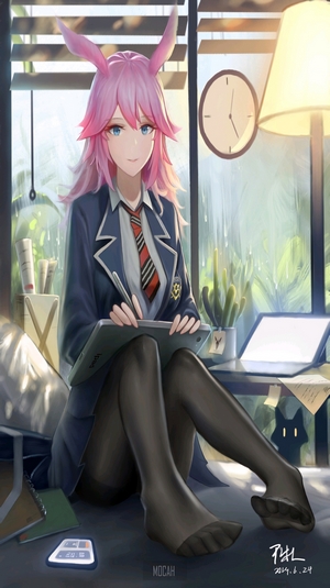 Yae Sakura from Honkai Impact 3rd studying