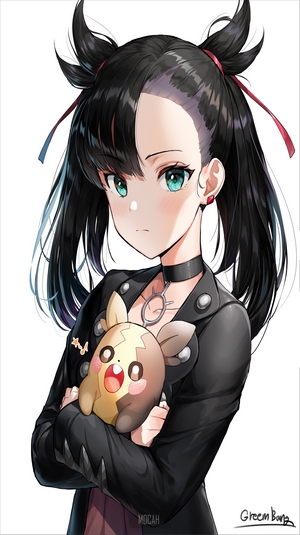 Marnie from Pokémon holding Morpeko