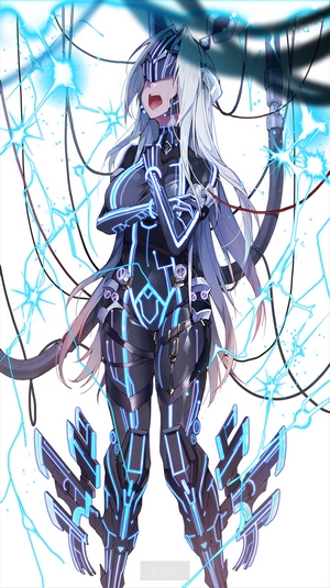 Anime girl with cybernetic suit and glowing lines